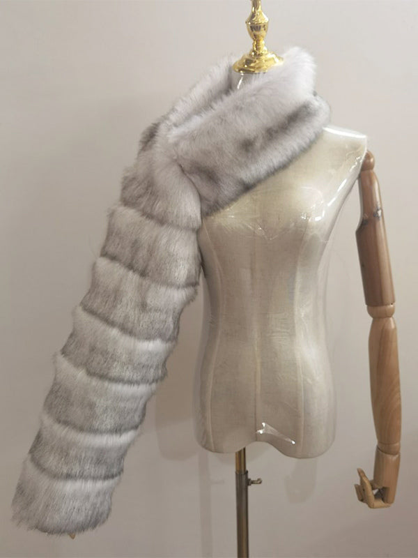Faux Fur Coats Black No Waistline Asymmetrical Women Coat