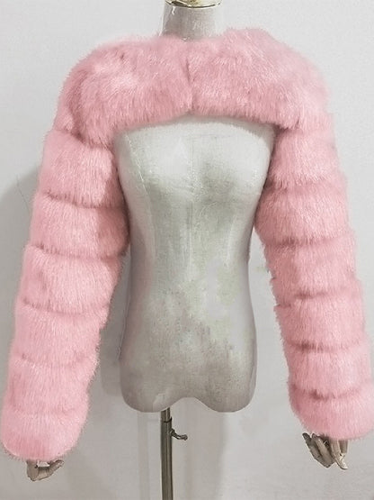 Faux Fur Long Sleeves Eco-friendly White Cropped Outerwear For Women 2026