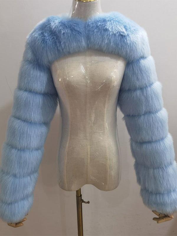 Faux Fur Long Sleeves Eco-friendly White Cropped Outerwear For Women 2026
