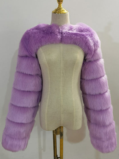 Faux Fur Long Sleeves Eco-friendly White Cropped Outerwear For Women 2026
