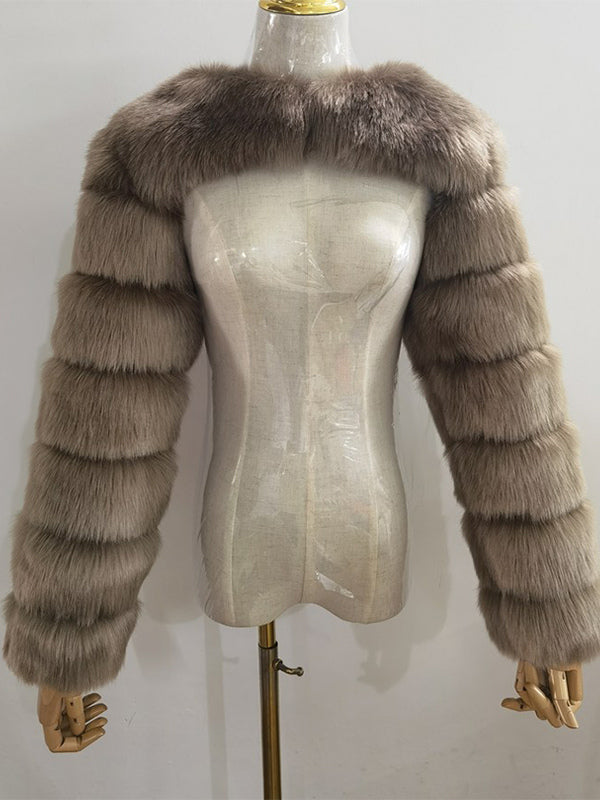 Faux Fur Long Sleeves Eco-friendly White Cropped Outerwear For Women 2026