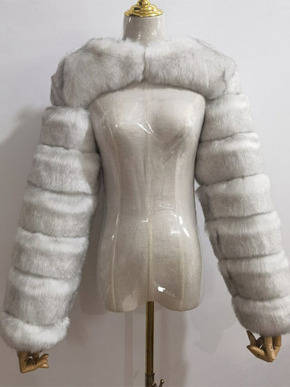 Faux Fur Long Sleeves Eco-friendly White Cropped Outerwear For Women 2026