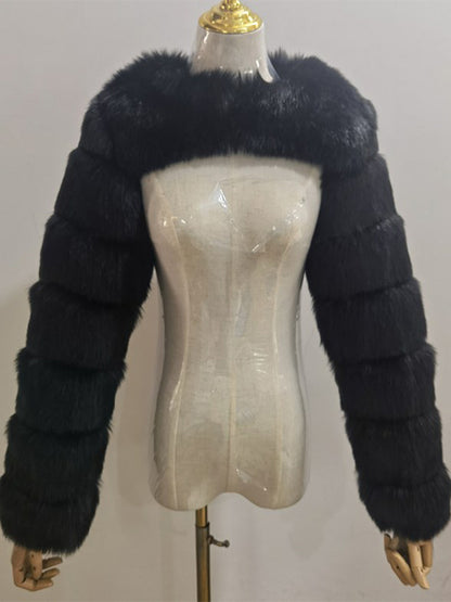 Faux Fur Long Sleeves Eco-friendly White Cropped Outerwear For Women 2026
