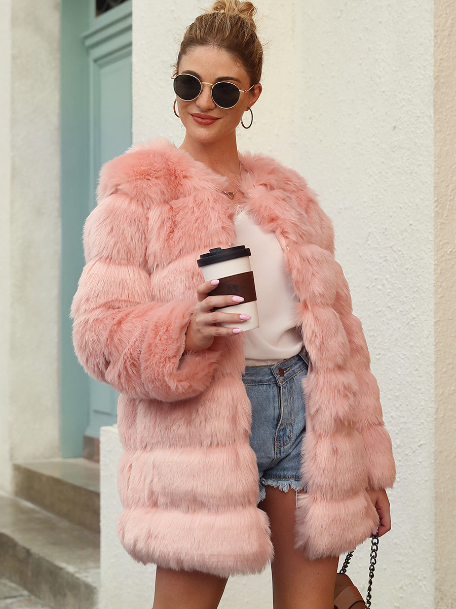 Faux Fur Coats Long Sleeves Chic Black Winter Coat