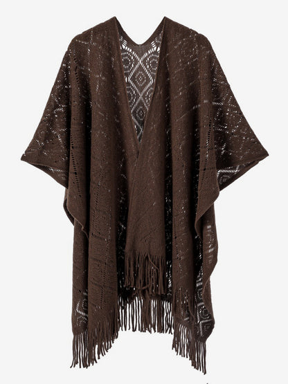 Women Poncho Designed Neckline Light Brown Poncho Cape