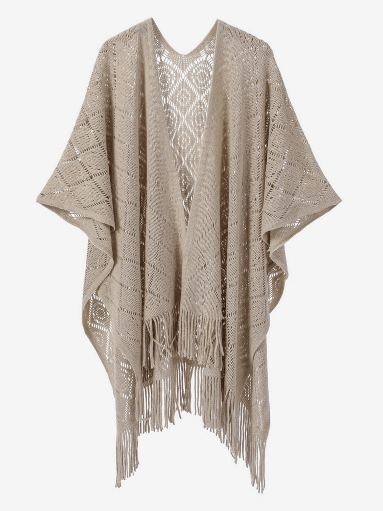 Women Poncho Designed Neckline Light Brown Poncho Cape