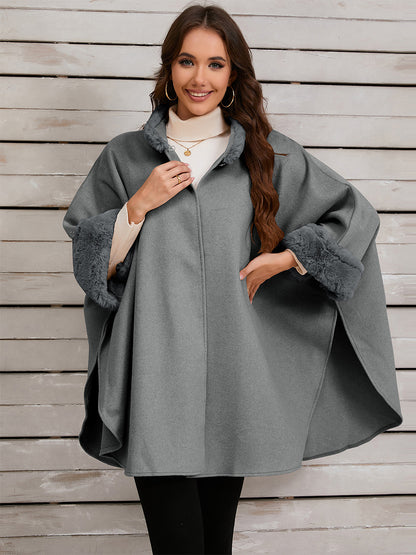 Women Poncho Stand Collar Khaki Asymmetrical Cape