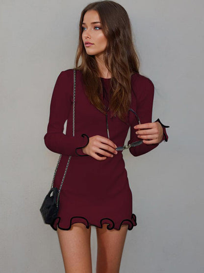 Soft Pink Bodycon Dress Elegant Pleated Long Sleeves Mini Dress For Women 2026