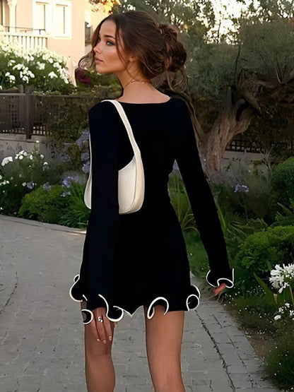 Soft Pink Bodycon Dress Elegant Pleated Long Sleeves Mini Dress For Women 2026