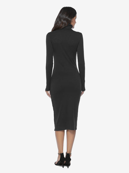 Knitted Dress For Women Comfy Polyester Long Sleeves High Collar