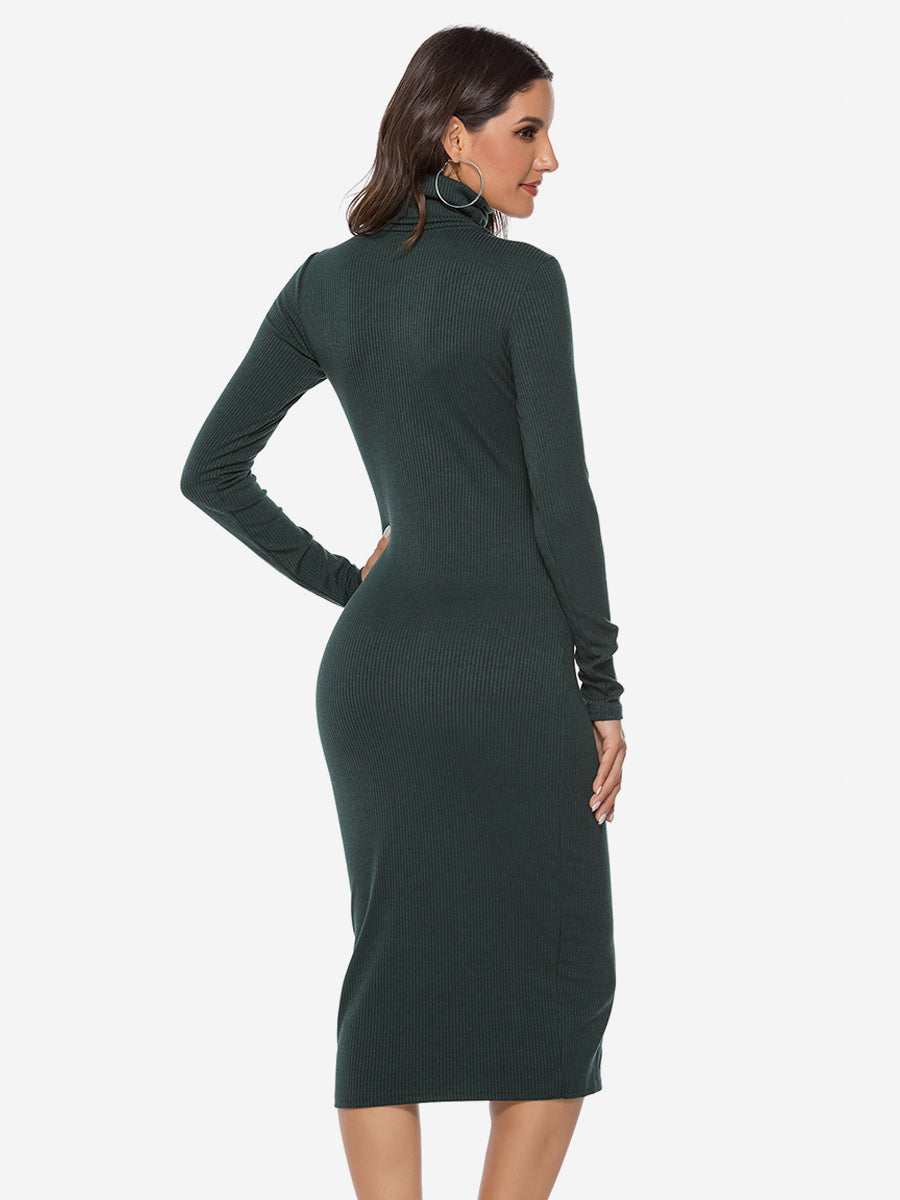Knitted Dress For Women Comfy Polyester Long Sleeves High Collar