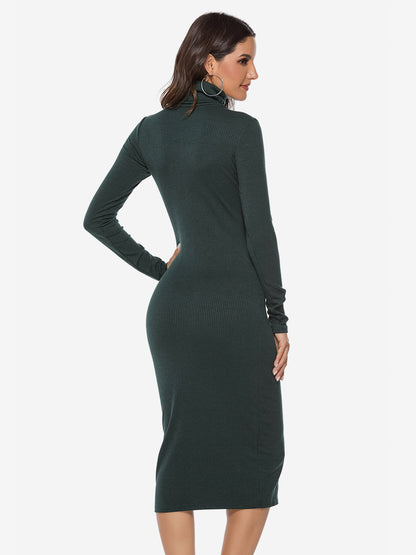 Knitted Dress For Women Comfy Polyester Long Sleeves High Collar
