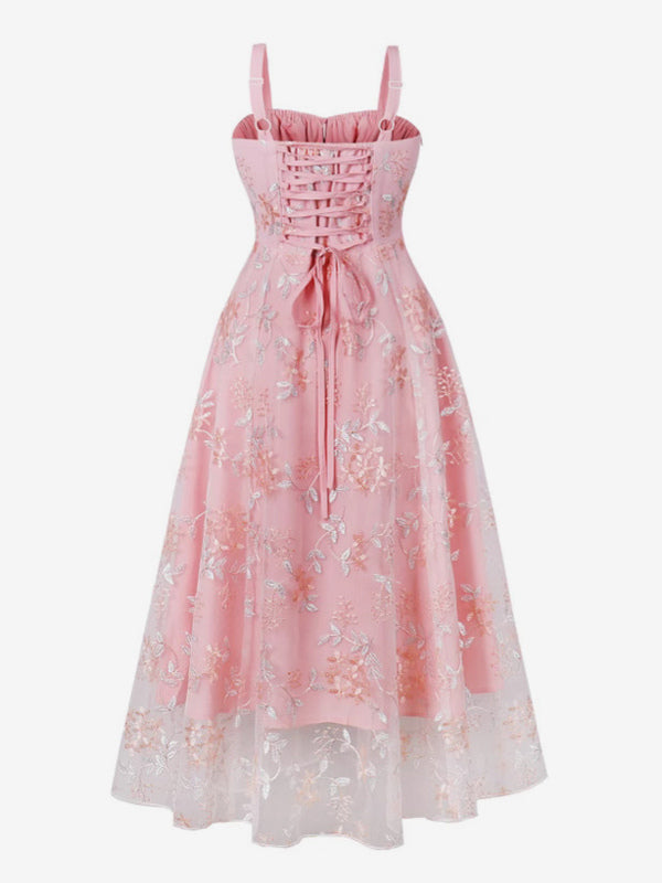 Pink Embroidered Retro Dress A-line 1950s Style Midi Swing Dress For Women 2026