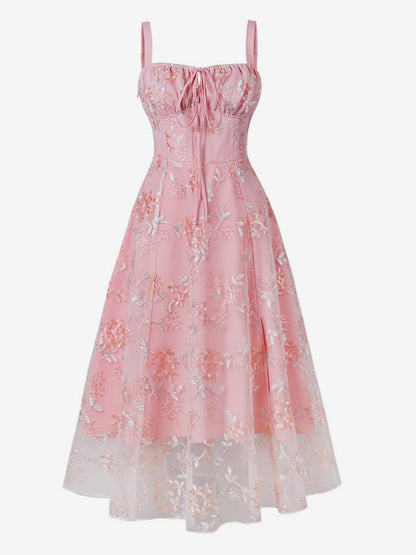 Pink Embroidered Retro Dress A-line 1950s Style Midi Swing Dress For Women 2026
