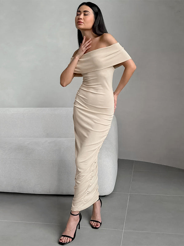 Bodycon Dress Off-Shoulder Slim Fit Elegant Semi-formal Party Ruched Maxi Dress For Women 2026