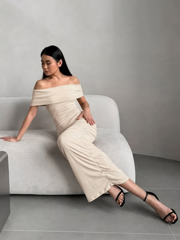 Bodycon Dress Off-Shoulder Slim Fit Elegant Semi-formal Party Ruched Maxi Dress For Women 2026