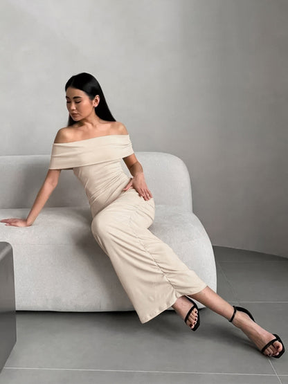 Bodycon Dress Off-Shoulder Slim Fit Elegant Semi-formal Party Ruched Maxi Dress For Women 2026