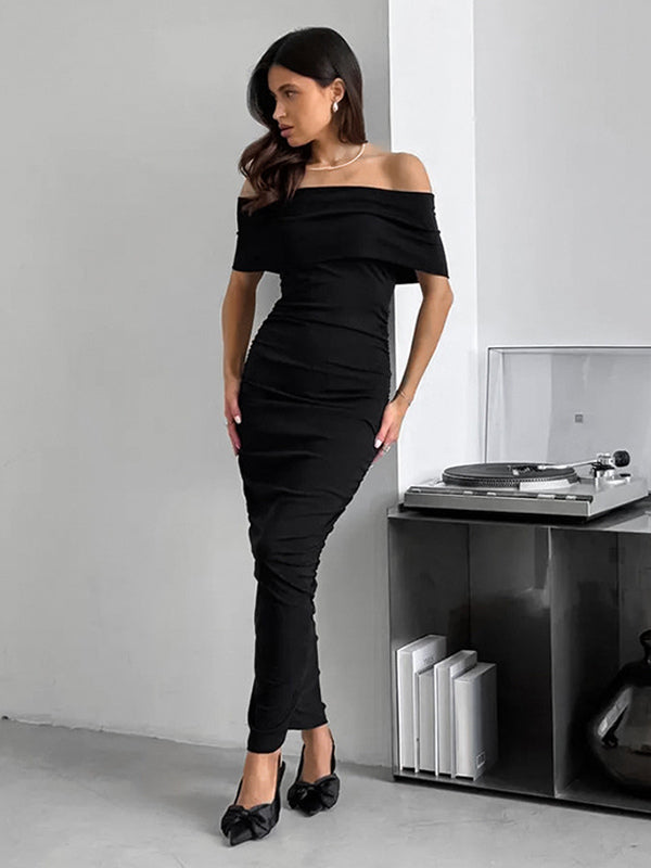 Bodycon Dress Off-Shoulder Slim Fit Elegant Semi-formal Party Ruched Maxi Dress For Women 2026