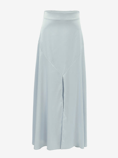 Gray Satin Skirt with Slit High Waisted Solid Color Summer A-line Long Skirt For Women 2026