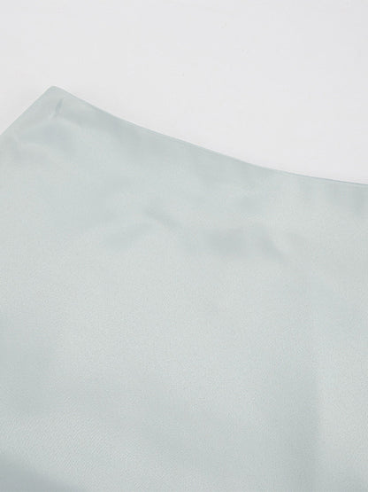 Gray Satin Skirt with Slit High Waisted Solid Color Summer A-line Long Skirt For Women 2026