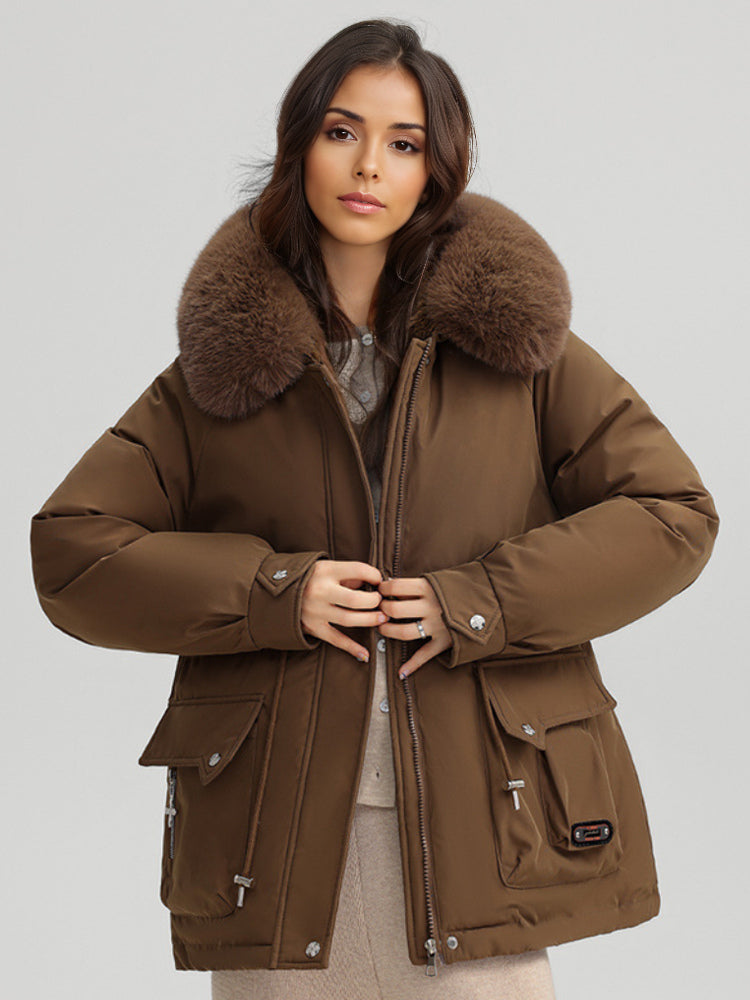 Plush Thickened Parka Jacket With Faux Fur Collar Hooded Winter Outerwear For Women 2026