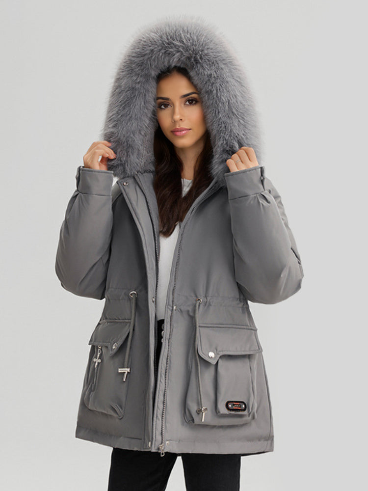 Plush Thickened Parka Jacket With Faux Fur Collar Hooded Winter Outerwear For Women 2026