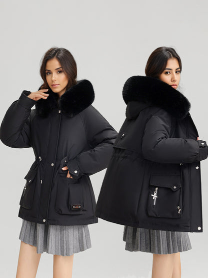 Plush Thickened Parka Jacket With Faux Fur Collar Hooded Winter Outerwear For Women 2026