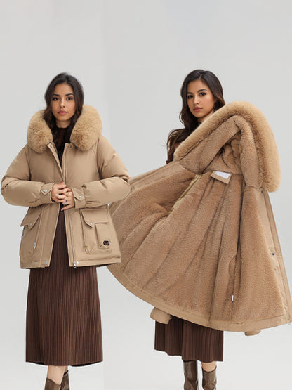 Plush Thickened Parka Jacket With Faux Fur Collar Hooded Winter Outerwear For Women 2026