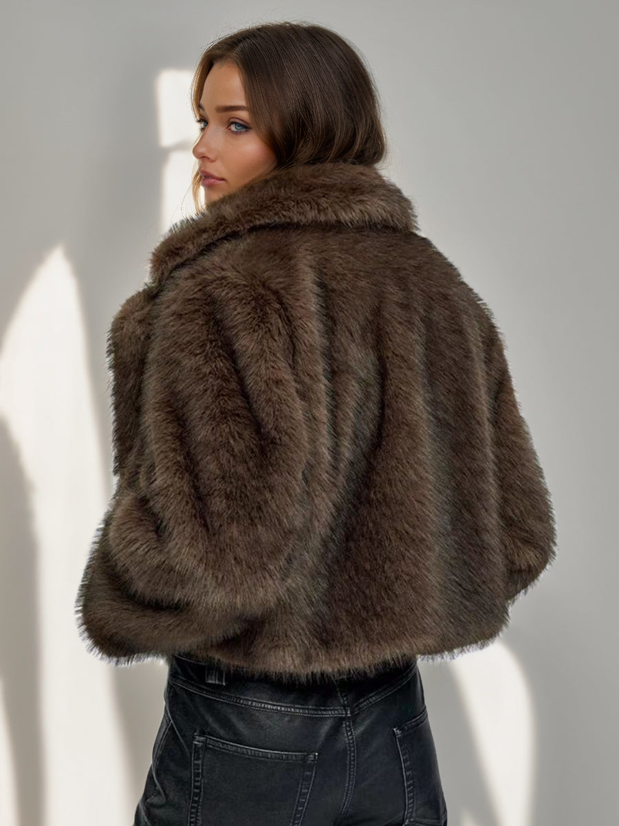 Faux Fur Jacket In Brown Notched Lapel Winter Outerwear For Women 2026