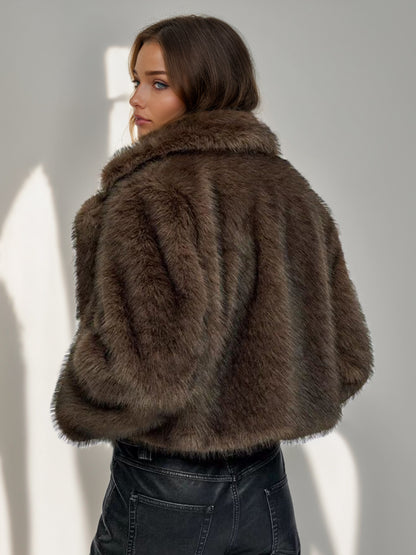 Faux Fur Jacket In Brown Notched Lapel Winter Outerwear For Women 2026