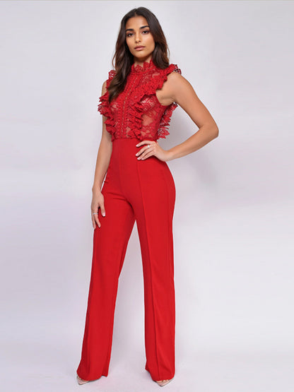 Lace Jumpsuits Stand Collar Sleeveless Sheer Summer One Piece Outfit For Women 2026