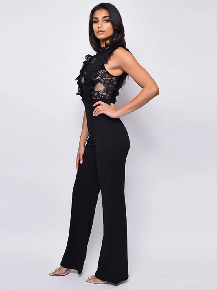 Lace Jumpsuits Stand Collar Sleeveless Sheer Summer One Piece Outfit For Women 2026