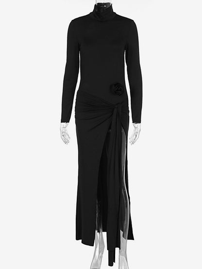 Two Piece Co-ord Set For Women High Turtleneck Top And High-slit Long Skirt Spring Outfit 2026