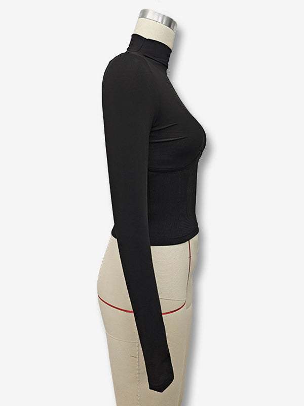 Crop Tops For Women Long Sleeves High Collar Slim Fit T-shirt For Women 2026