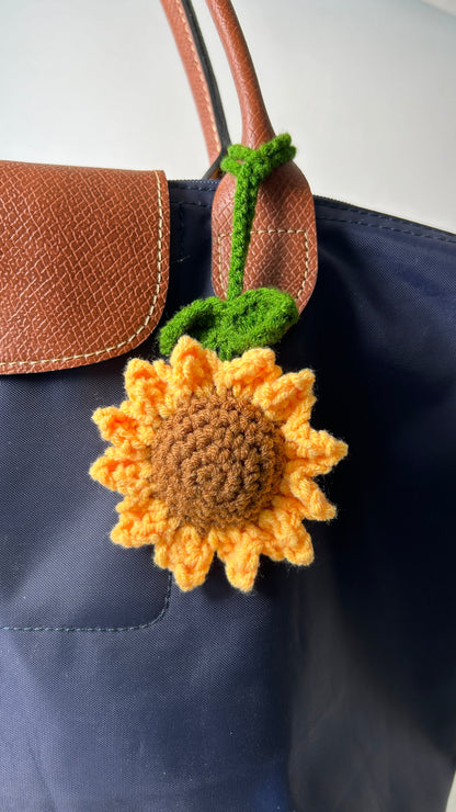 Crochet Sunflower Bag Charm Car Hanging
