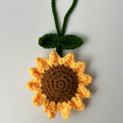 Crochet Sunflower Bag Charm Car Hanging