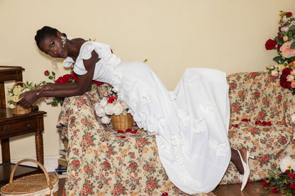 3D Flower Frill Sleeveless Maxi Dress