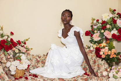 3D Flower Frill Sleeveless Maxi Dress