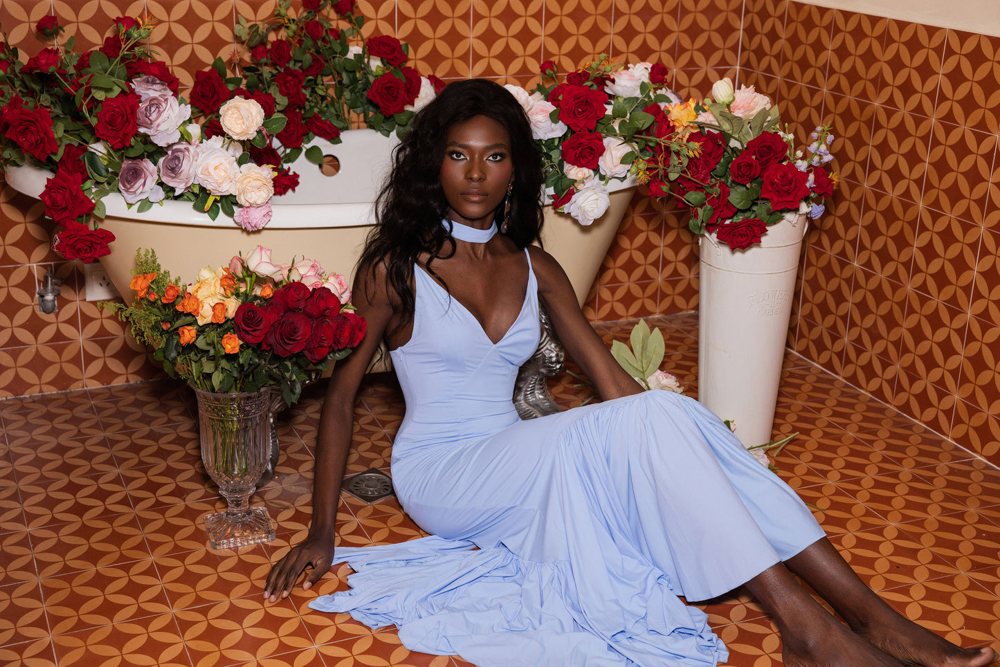 Frill Backless Slip Midi Dress