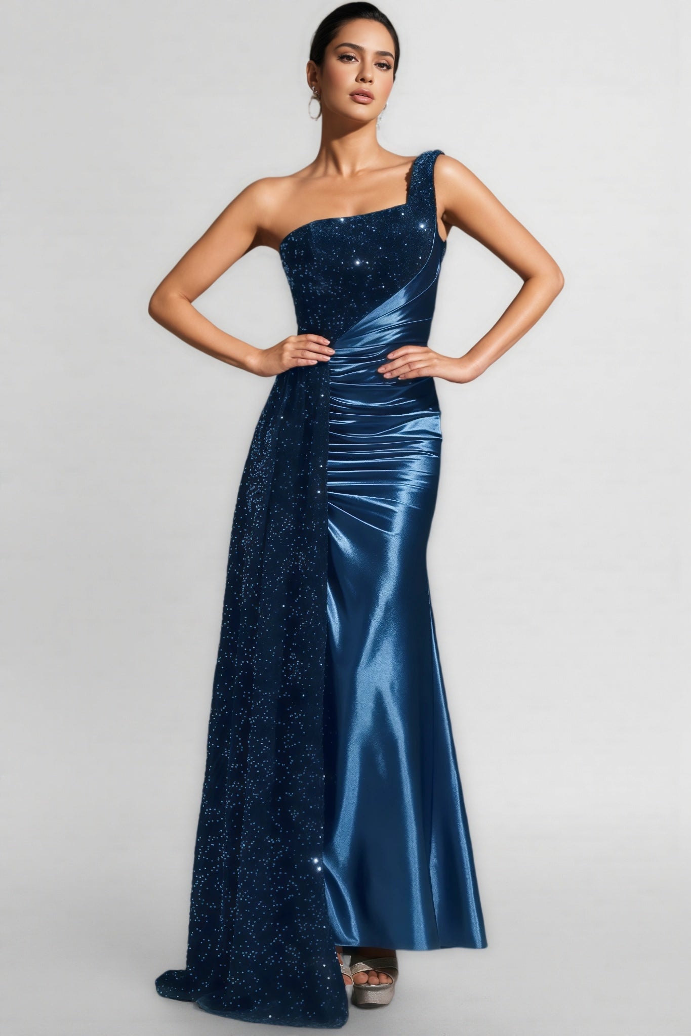 Irene One Shoulder High Slit Sequin Maxi Dress