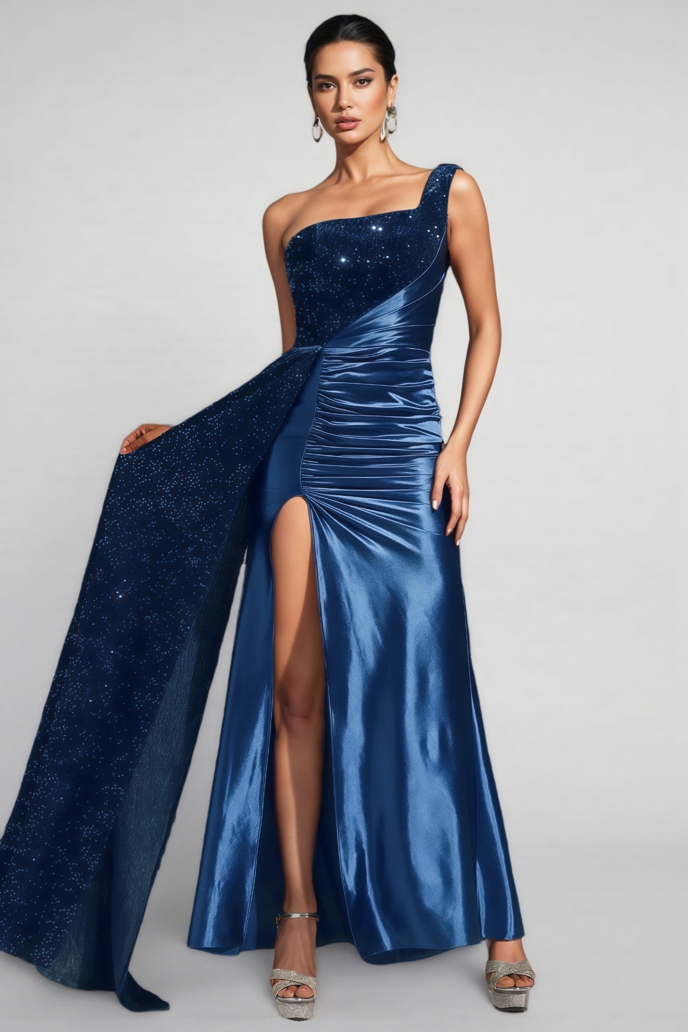 Irene One Shoulder High Slit Sequin Maxi Dress