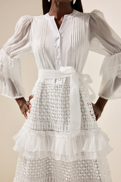 Bell Sleeve Frill Lace Midi Dress