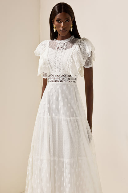 Mesh Lace Frill Midi Dress