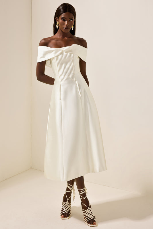 Knotted Pleat Solid Midi Dress