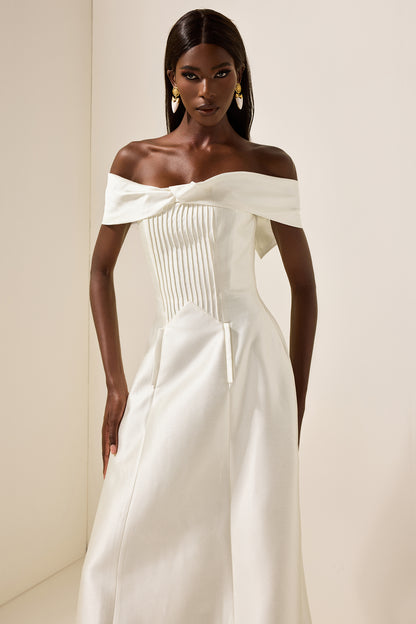 Knotted Pleat Solid Midi Dress