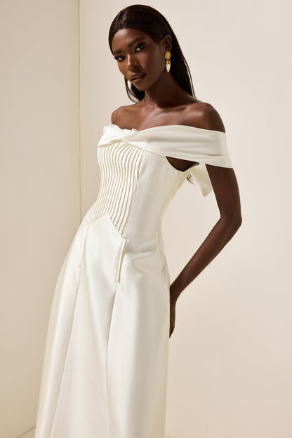 Knotted Pleat Solid Midi Dress