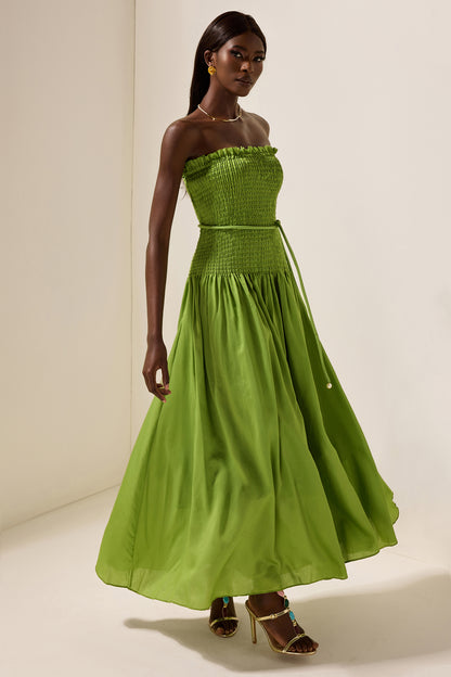 Solid Smocking Sleeveless Midi Dress