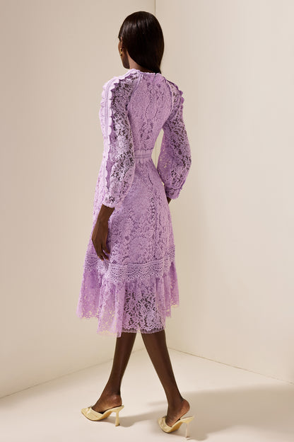 Solid Embroidered Frill Midi Dress