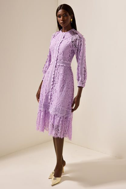 Solid Embroidered Frill Midi Dress