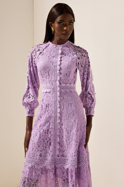 Solid Embroidered Frill Midi Dress